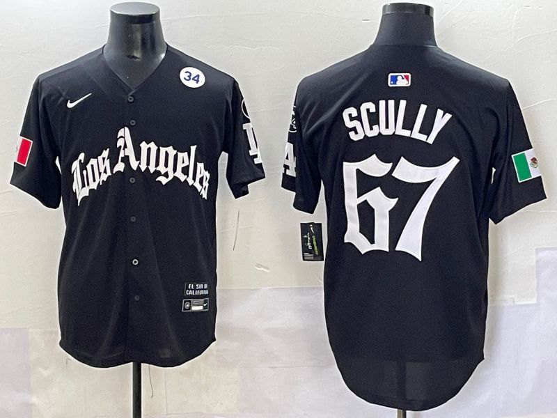 Men 2025 Los Angeles Dodgers #67 Scully Black Five generations Joint Name Nike MLB Jersey style 11